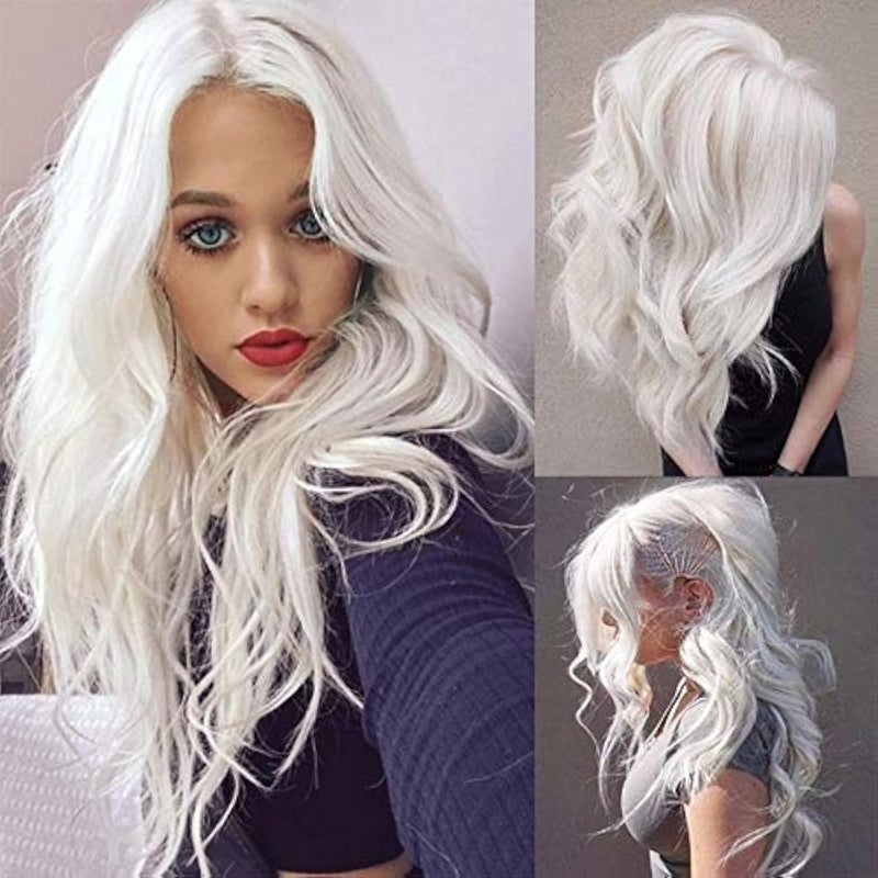 Baruisi Cream White Wigs for Women Long Curly Wavy Synthetic Hair Wig Natural Middle Parting Heat Resistant Costume Cosplay Use - Image 1